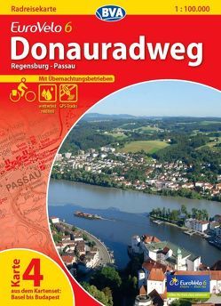 Radreisekarte BVA Eurovelo 6 – Donauradweg Karte 4 Regensburg – Passau mit Übernachtungsbetrieben, reiß- und wetterfest, GPS-Tracks Download