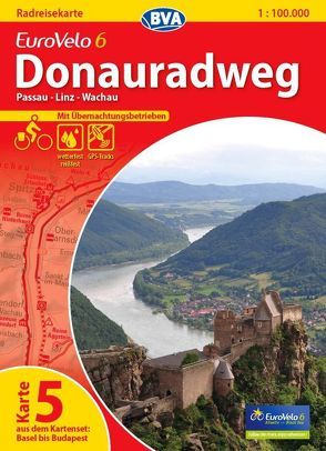 Radreisekarte BVA Eurovelo 6 – Donauradweg Karte 5 Passau – Linz – Wachau mit Übernachtungsbetrieben, reiß- und wetterfest, GPS-Tracks Download