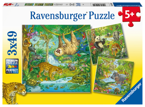 Ravensburger Kinderpuzzle – 05180 Im Urwald – Puzzle für Kinder ab 5 Jahren, mit 3×49 Teilen