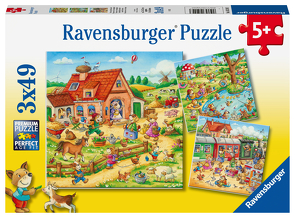 Ravensburger Kinderpuzzle – Ferien auf dem Land – 3×49 Teile Puzzle für Kinder ab 5 Jahren