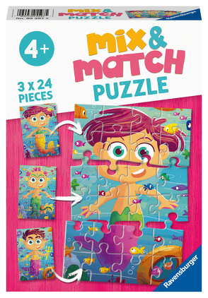 Ravensburger Kinderpuzzle – Meerjungfrauen und Seeungeheuer – 3×24 Teile Mix&Match Puzzle für Kinder ab 4 Jahre