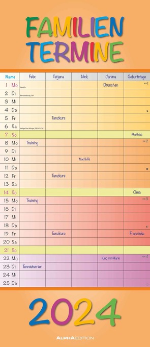 Regenbogen 2024 Familienplaner – Terminkalender – Familienkalender – 19,5×45