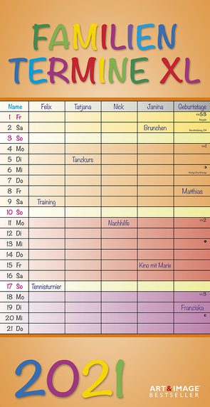 Regenbogen XL 2021 A&I Familienplaner XL – Familienkalender – Terminplaner – 33×64