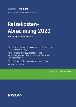 Reisekosten-Abrechnung 2020, für 1-7 Tage, Formularblock