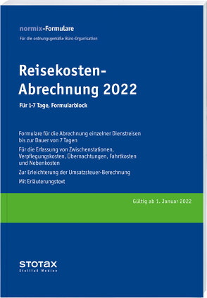 Reisekosten-Abrechnung 2022, für 1-7 Tage, Formularblock