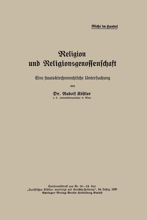 Religion und Religionsgenossenschaft von Köstler,  Rudolf