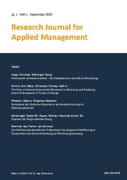 Research Journal for Applied Management – Jg. 1, Heft 1 von Bingemer,  Stephan, Böckenholt,  Ingo, Brickau,  Ralf A., Frahm,  Lars-Gunnar, Grimm,  Nils, Happ,  Christian, Moss,  Christoph, Neumair,  Simon M., Ohlwein,  Martin, Pauen,  Werner, Pillath-Günthner,  Sabine, Rommel,  Kai, Schlesinger,  Dieter M., Vöhringer,  Tanja