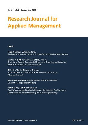 Research Journal for Applied Management – Jg. 1, Heft 1 von Bingemer,  Stephan, Böckenholt,  Ingo, Brickau,  Ralf A., Frahm,  Lars-Gunnar, Grimm,  Nils, Happ,  Christian, Moss,  Christoph, Neumair,  Simon M., Ohlwein,  Martin, Pauen,  Werner, Pillath-Günthner,  Sabine, Rommel,  Kai, Schlesinger,  Dieter M., Vöhringer,  Tanja