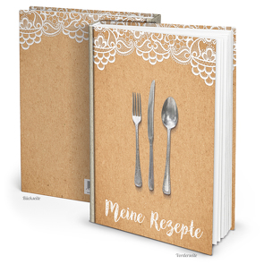 Rezeptbuch „Kraftpapier Spitze“ beige weiß (Hardcover A4, Blankoseiten)