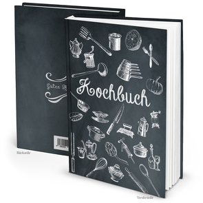 Rezeptbuch vintage Küchenutensilien schwarz weiß (Hardcover A5, Blankoseiten)