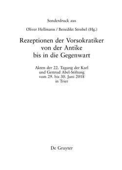 Rezeptionen der Vorsokratiker von der Antike bis in die Gegenwart von Hellmann,  Oliver, Strobel,  Benedikt