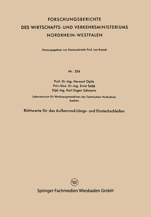 Richtwerte für das Außenrund-Längs- und Einstechschleifen von Opitz,  Herwart