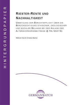 Riester-Rente und Nachhaltigkeit von Bacher,  Christian, Holz,  Stefanie