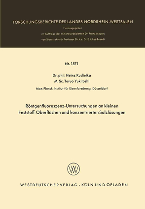 Röntgenfluoreszenz-Untersuchungen an kleinen Feststoff-Oberflächen und konzentrierten Salzlösungen von Kudielka,  Heinz