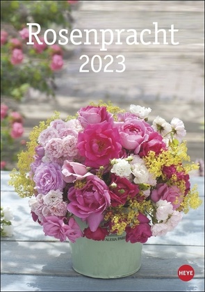 Rosenpracht Kalender 2023. Wandkalender mit 12 prachtvollen Fotos der schönsten Rosen. Dekorativer Bildkalender mit Platz für Termine und Notizen von Heye