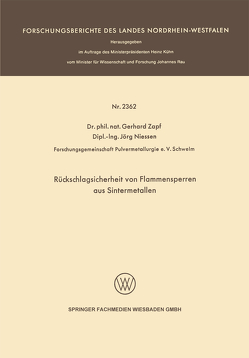 Rückschlagsicherheit von Flammensperren aus Sintermetallen von Zapf,  Gerhard