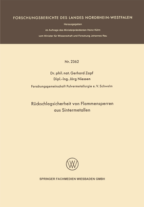 Rückschlagsicherheit von Flammensperren aus Sintermetallen von Zapf,  Gerhard