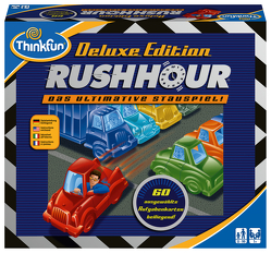 ThinkFun 76305 – Rush Hour Deluxe – Das bekannte Stau-Spiel in der Deluxe Edition mit Fahrzeugen in Metalloptik, Logikspiel für Erwachsene und Kinder ab 8 Jahren von Yoshigahara,  Nob