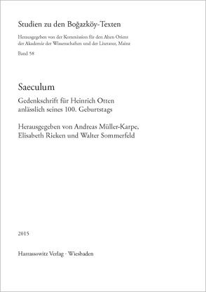 Saeculum von Müller-Karpe,  Andreas, Rieken,  Elisabeth, Sommerfeld,  Walter