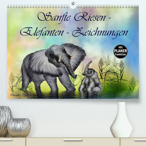 Sanfte Riesen – Elefanten-Zeichnungen (Premium, hochwertiger DIN A2 Wandkalender 2023, Kunstdruck in Hochglanz) von Djeric,  Dusanka