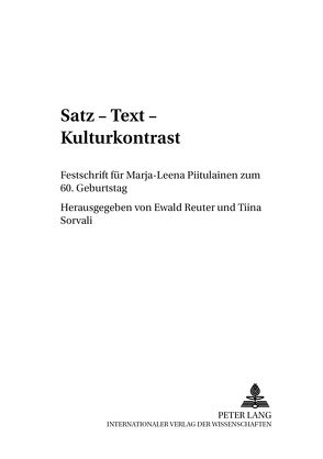 Satz – Text – Kulturkontrast von Reuter,  Ewald, Sorvali,  Tiina