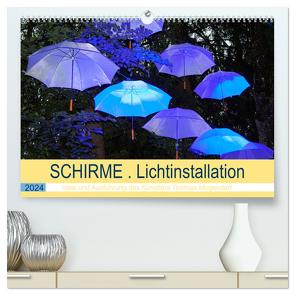 Schirme . Lichtinstallation Idee und Ausführung des Künstler Thomas Mogendorf (hochwertiger Premium Wandkalender 2024 DIN A2 quer), Kunstdruck in Hochglanz von Marten,  Thomas Mogendorf,  Martina