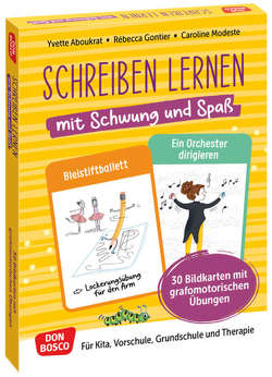 Schreiben lernen mit Schwung und Spaß. 30 Bildkarten mit grafomotorischen Übungen von Aboukrat,  Yvette, Gontier,  Rébecca, Modeste,  Caroline