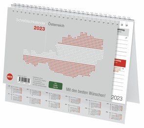 Schreibtischkalender Österreich 2023. Kleiner Tischkalender zum Aufstellen. Klappkalender mit österreichischen Feiertagen und Schulferien. 24×18 cm von Heye