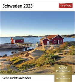 Schweden Sehnsuchtskalender 2023. Kleiner Kalender zum Aufstellen oder Aufhängen für Urlaubsstimmung auf dem Schreibtisch. Postkarten-Fotokalender: 53 Motive zum Sammeln und Verschicken. von Harenberg, Skogedal,  Torbjörn