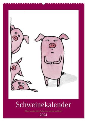 Schweinekalender – Alles was du über Schweine wissen wolltest! (Wandkalender 2024 DIN A2 hoch), CALVENDO Monatskalender von Brill,  Sandra