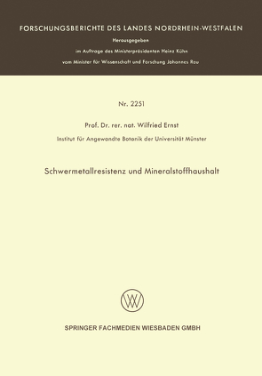 Schwermetallresistenz und Mineralstoffhaushalt von Ernst,  Wilfried