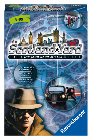 Ravensburger 23381 – Scotland Yard, Mitbringspiel für 2-4 Spieler, Kinderspiel ab 8 Jahren, kompaktes Format, Reisespiel, Brettspiel von Baars,  Gunter