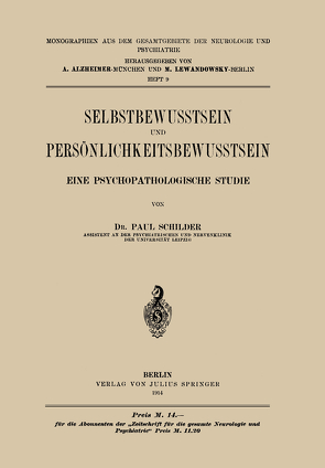 Selbstbewusstsein und Persönlichkeitsbewusstsein von Schilder,  Paul