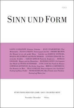 Sinn und Form 6/2013 von Canetti,  Elias, Cartarescu,  Mircea, Engdahl,  Horace, Gasdanow,  Gaito, Gebauer,  Gunter, Härtling,  Peter, Hodjak,  Franz, Jentzsch,  Cornelia, Kirsch,  Sarah, Lesmian,  Boleslaw, Lian,  Yang, Michon,  Pierre, Osten,  Manfred, Schulze,  Ingo, Sloterdijk,  Peter, Sosnicki,  Dariusz, Starobinski,  Jean