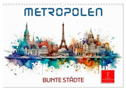 Skylines – bunte Städte (Wandkalender 2024 DIN A3 quer), CALVENDO Monatskalender von Roder,  Peter