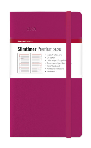 Slimtimer Premium Berry 2020 – Taschenplaner – Taschenkalender (9 x 16) – mit Verschlussband und Falttasche – Balacron Einband – Weekly – 128 Seiten von ALPHA EDITION