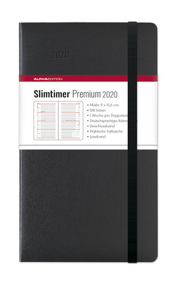 Slimtimer Premium Black 2020 – Taschenplaner – Taschenkalender (9 x 16) – mit Verschlussband und Falttasche – Balacron Einband – Weekly – 128 Seiten von ALPHA EDITION