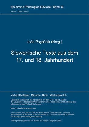 Slowenische Texte aus dem 17. und 18. Jh von Pogacnik,  Jože