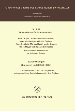 Sozialleistungen: Strukturen und Selektivitäten von Windhoff-Héritier,  Adrienne