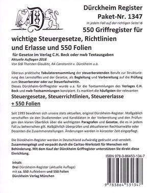 DürckheimRegister® Paket-STEUERGESETZE-RILI-ERLASSE: 550 DürckheimRegister® ohne Stichworte + 550 FOLIEN von Dürckheim Verlag München