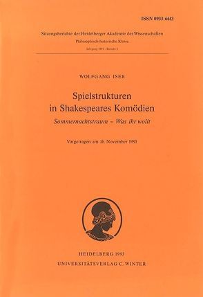 Spielstrukturen in Shakespeares Komödien von Iser,  Wolfgang