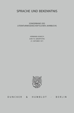 Sprache und Bekenntnis. von Frühwald,  Wolfgang, Niggl,  Günter