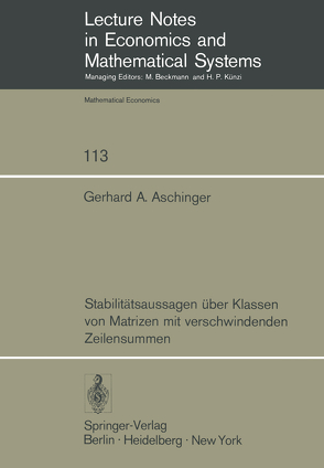 Stabilitätsaussagen über Klassen von Matrizen mit verschwindenden Zeilensummen von Aschinger,  Gerhard A.