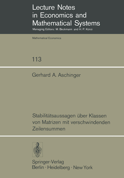 Stabilitätsaussagen über Klassen von Matrizen mit verschwindenden Zeilensummen von Aschinger,  Gerhard A.