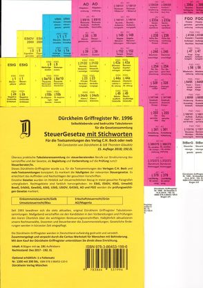 STEUERGESETZE Dürckheim-Griffregister mit Stichworten Nr. 1996 (2018) 192.EL von Dürckheim,  Constantin von, Glaubitz,  Thorsten, Kuhn,  Simon, Magerova,  Lenka, Rüppel,  Elena, Seitz,  Daniel