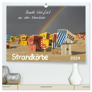 Strandkörbe – bunte Vielfalt an der Nordsee (hochwertiger Premium Wandkalender 2024 DIN A2 quer), Kunstdruck in Hochglanz von T. Frank,  Roland