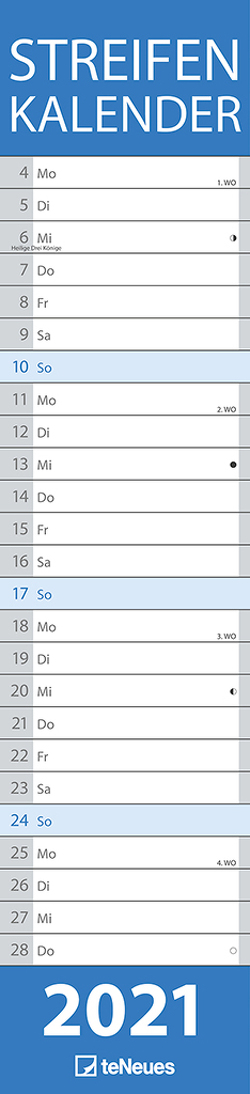 Streifenkalender BLAU 2021 – Streifenplaner – Wandplaner – Küchen-Kalender – 11,3×49,5