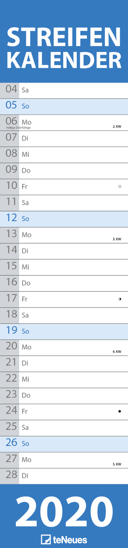 Streifenkalender groß BLAU 2020