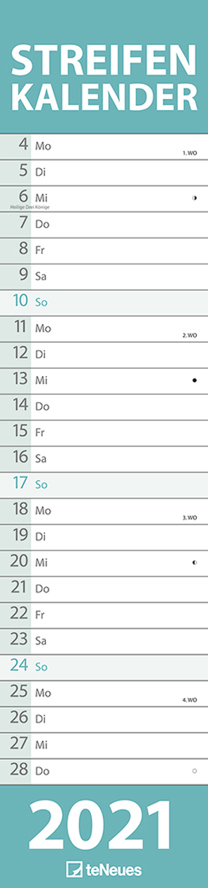 Streifenkalender groß PASTELL 2021 – Streifenplaner – Wandplaner – Küchen-Kalender – 15×64