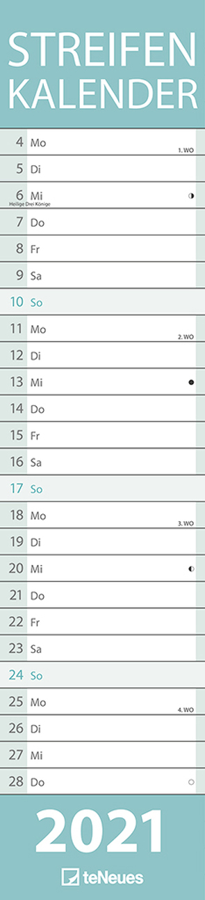 Streifenkalender PASTELL 2021 – Streifenplaner – Wandplaner – Küchen-Kalender – 11,3×49,5